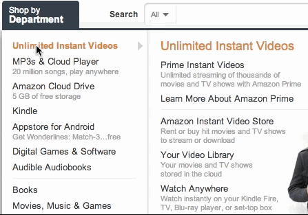 Amazon's menu: the triangle from the pointer to the top and bottom corners of the submenu